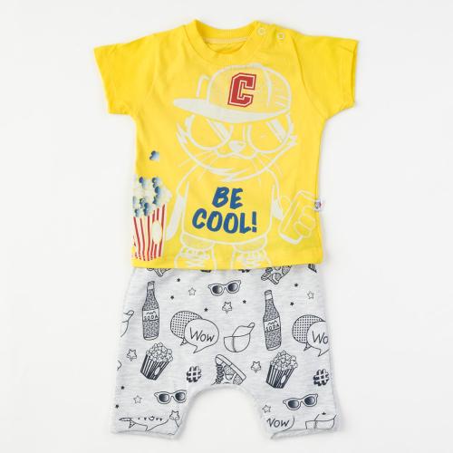 Бебешки комплект за момче Be cool тениска и къси панталонки Жълт