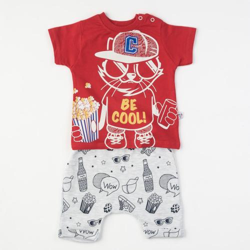 Бебешки комплект за момче Be cool тениска и къси панталонки Червен