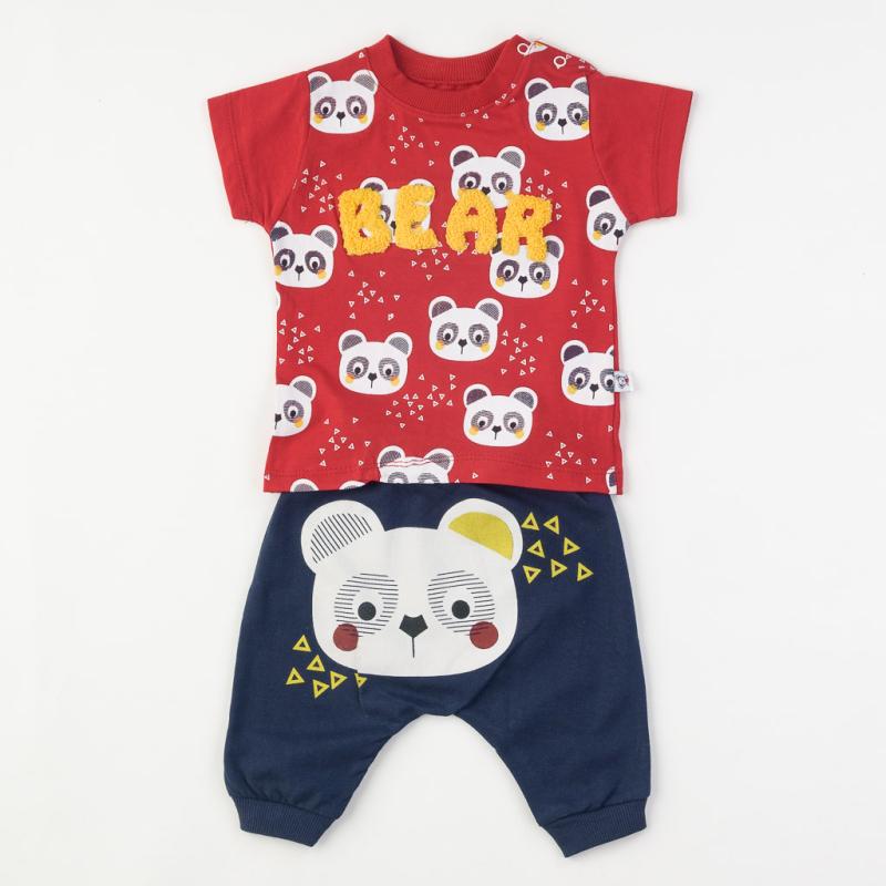 Бебешки комплект  момче Panda Bear тениска и панталонки Червен