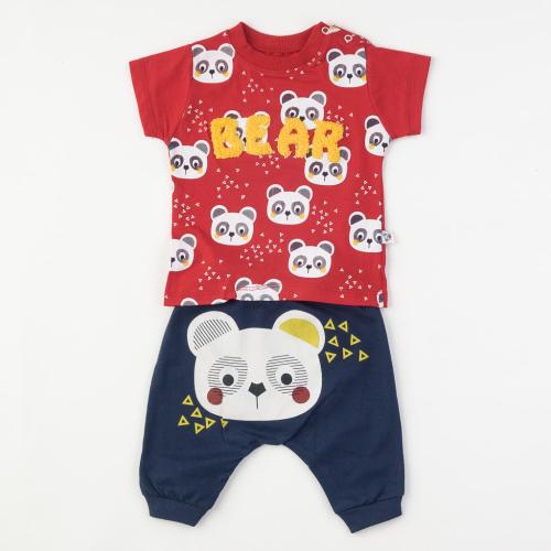 Βρεφικά σετ ρούχων Για Αγόρι  Panda Bear  κοντομανικο και παντελονι Κοκκινο