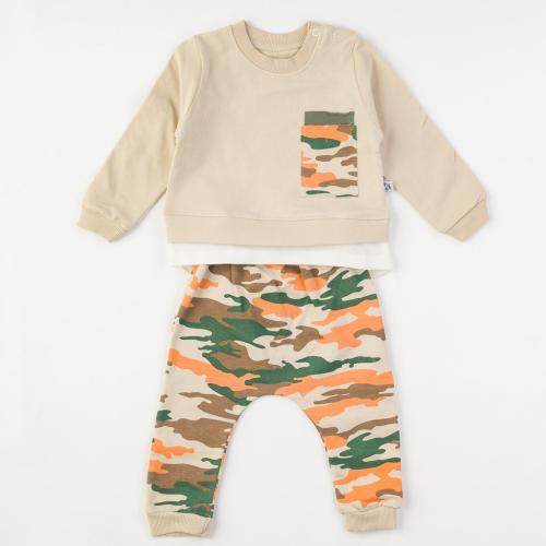 Бебешки комплект за момче Army Baby блуза и анцунг Бежов