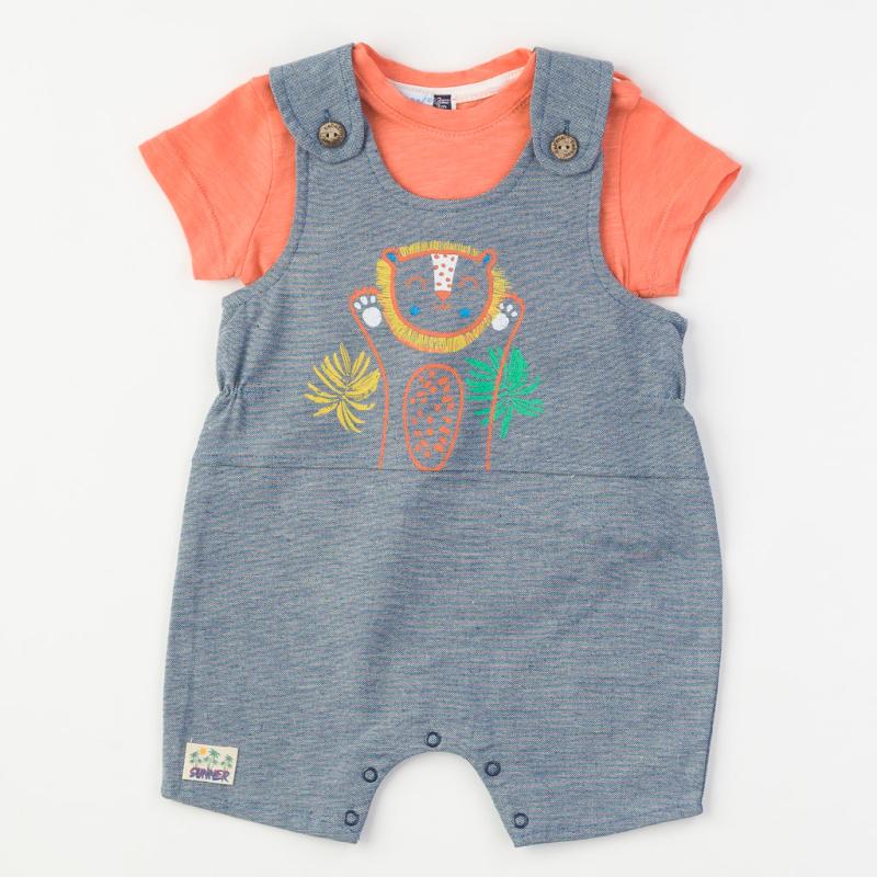 Бебешки комплект гащеризон с тениска  момче Bebessi Lion Оранжев