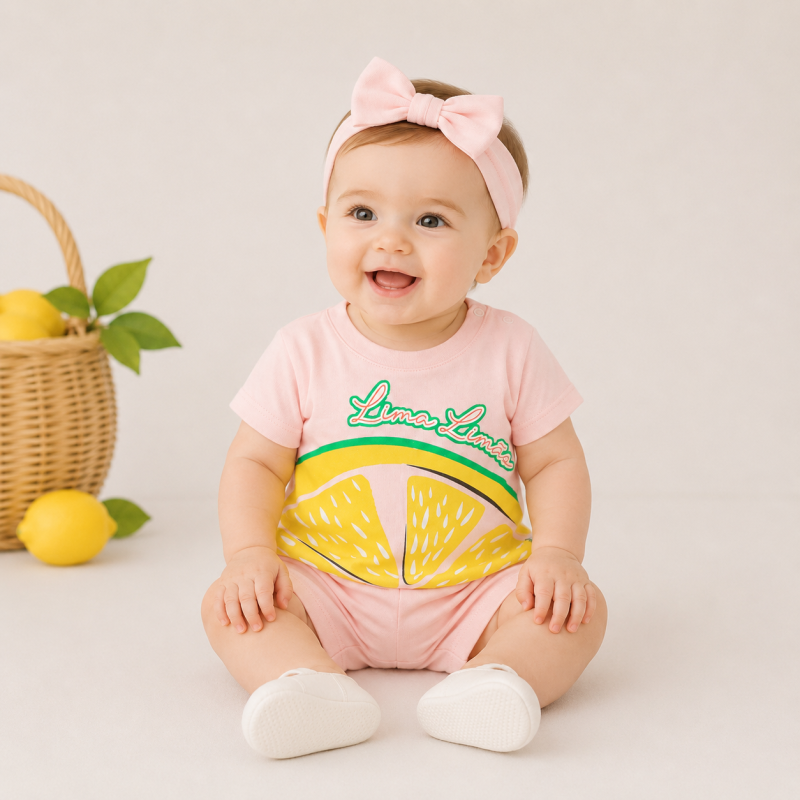 Бебешки комплект тениска и къси панталонки Lemon Розов