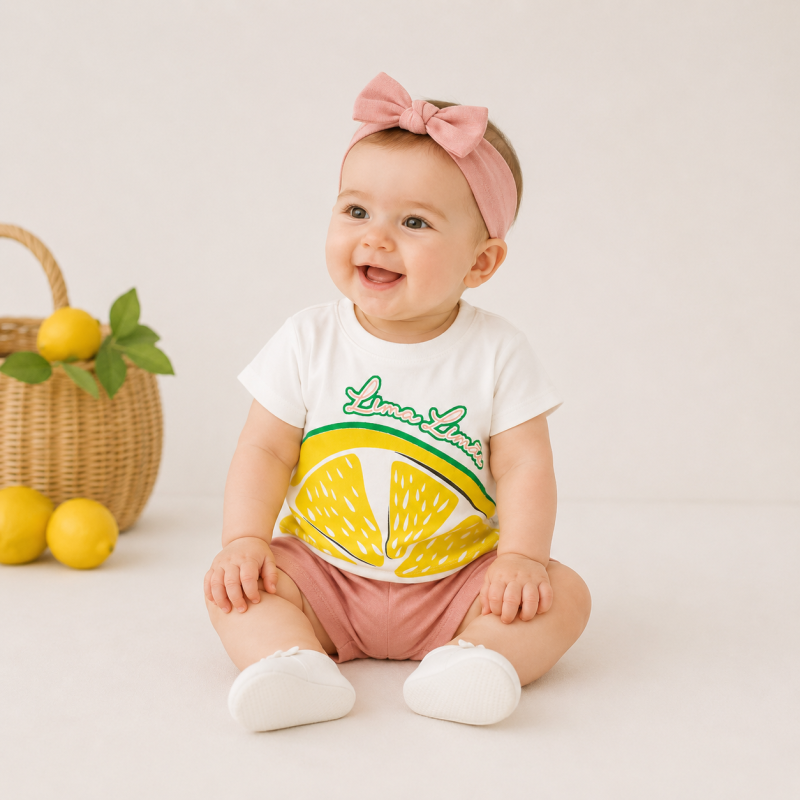 Бебешки комплект тениска и къси панталонки Lemon Бял