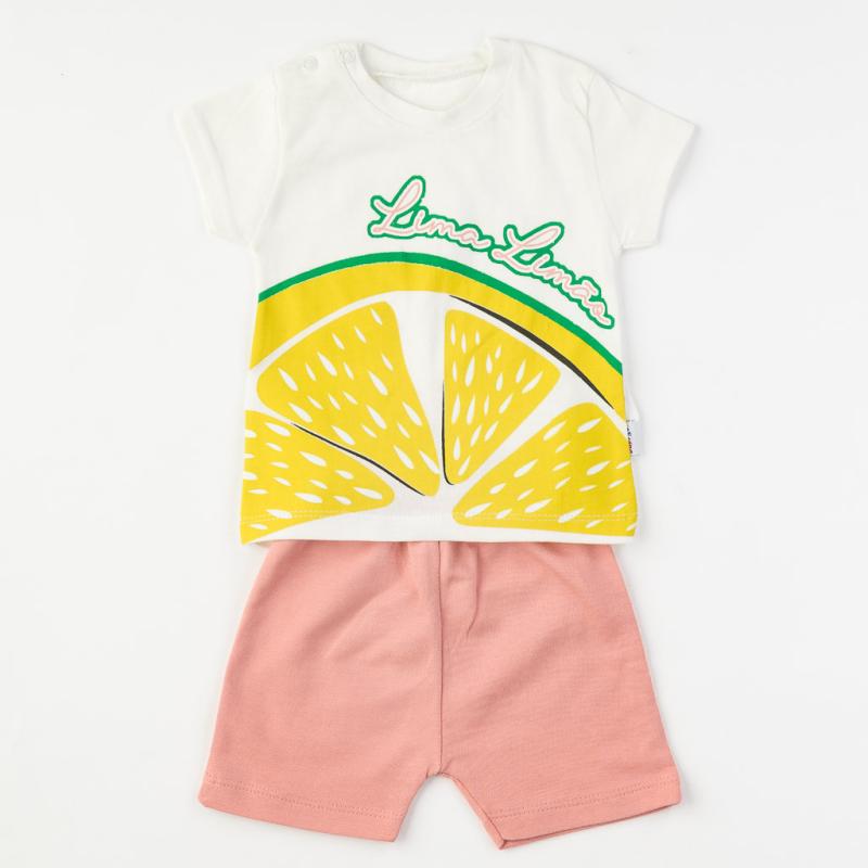 Бебешки комплект тениска и къси панталонки Lemon Бял