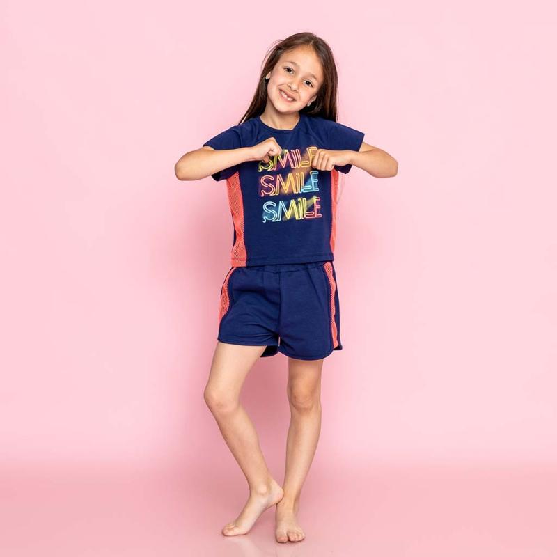 Детски комплект тениска и къси панталонки  момиче Miniloox Smile Тъмносин