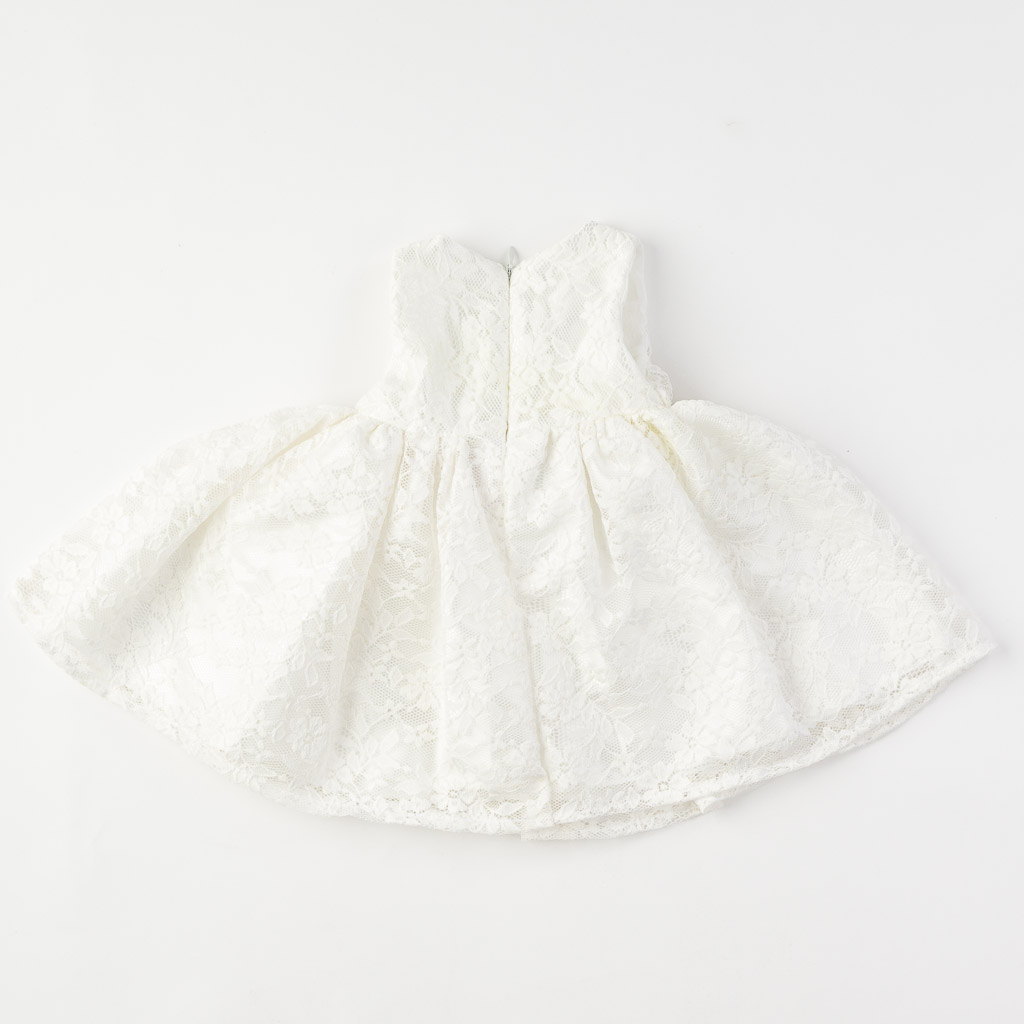 Бебешки комплект официална рокля с дантела с чорапогащник лента за коса и обувчици Amante Brawn Бял