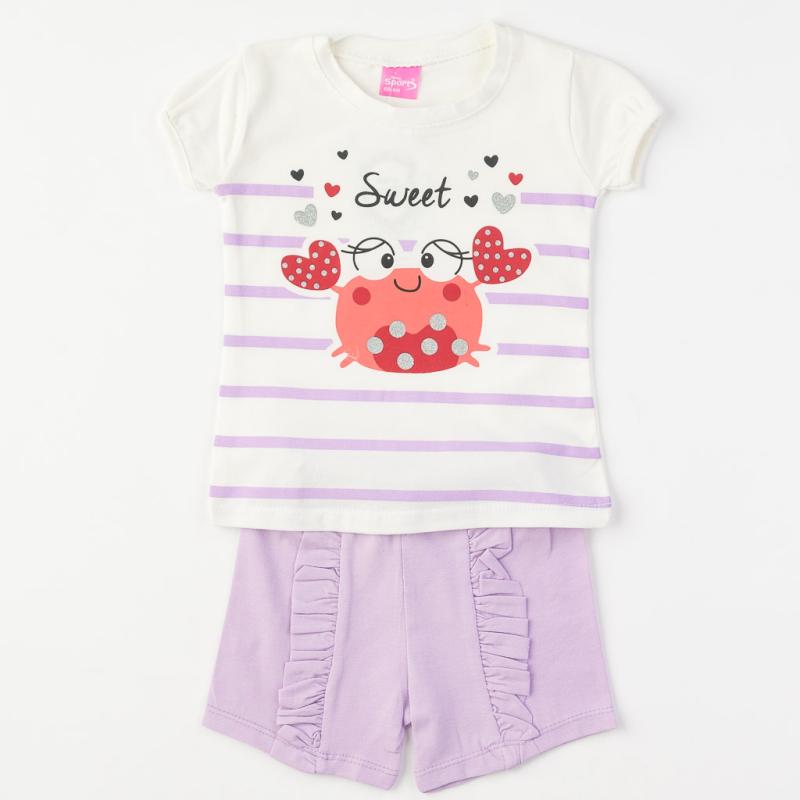 Бебешки комплект тениска и къси панталонки  момиче Sweet Лилав