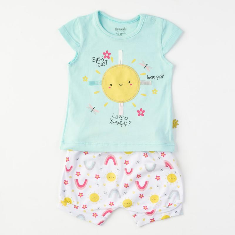 Бебешки комплект тениска и къси панталонки Miniworld Just have fun Мента