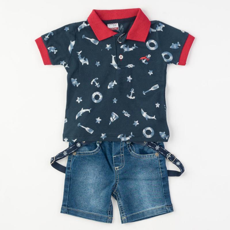 Παιδικό σετ Κοντομάνικη μπλούζα με Τζιν παντελονι  Bizzo style  Σκουρο μπλε