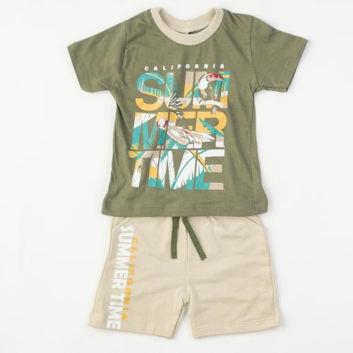 Детски комплект за момче тениска и къси панталонки Summertime Зелен