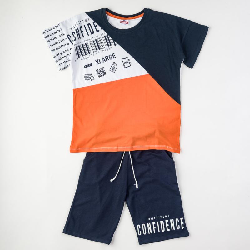 Детски комплект  момче тениска и къси панталонки XLLARGE Оранжев