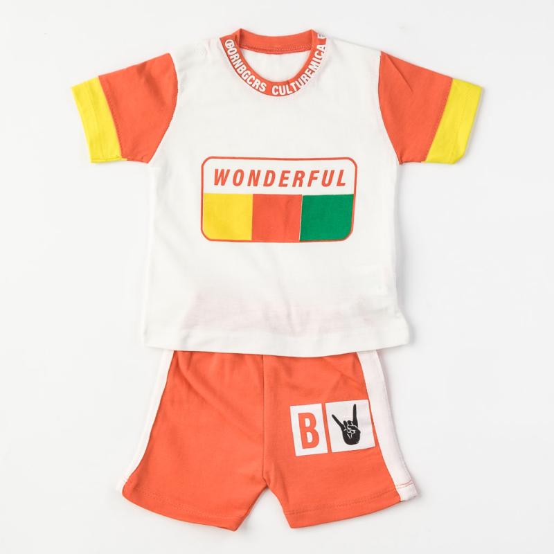 Бебешки комплект  момче тениска и къси панталонки Wonderful Оранжев