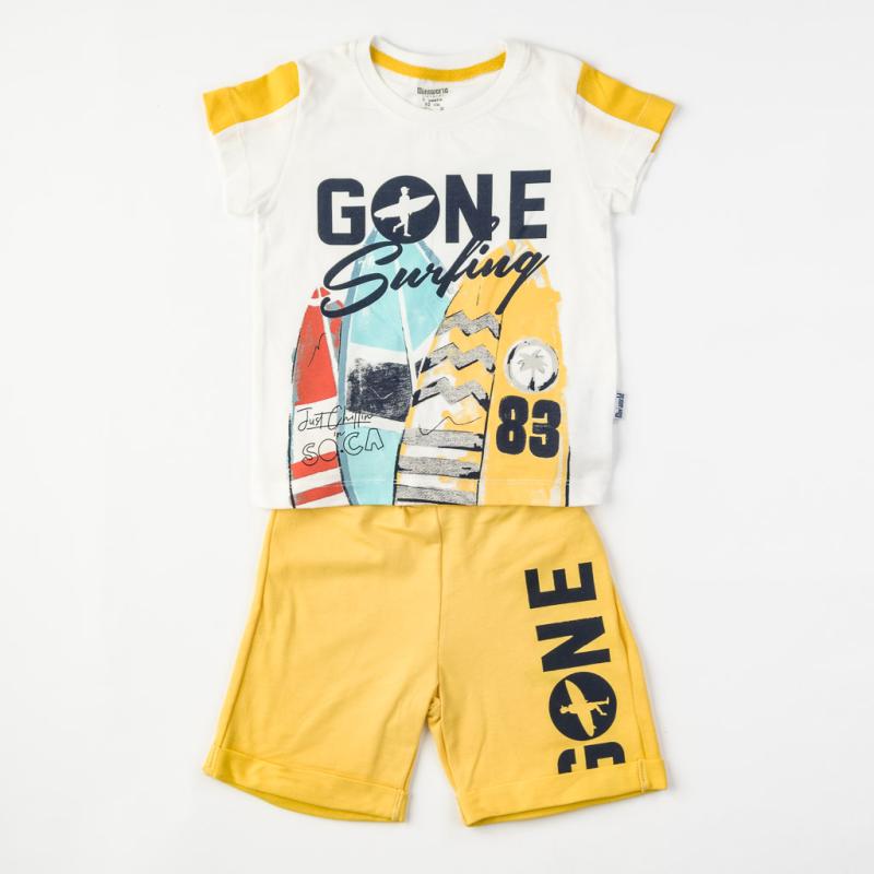 Set pentru copii Pentru băiat  Miniworld Gone surfing  tricou şi pantaloni scurţi galben