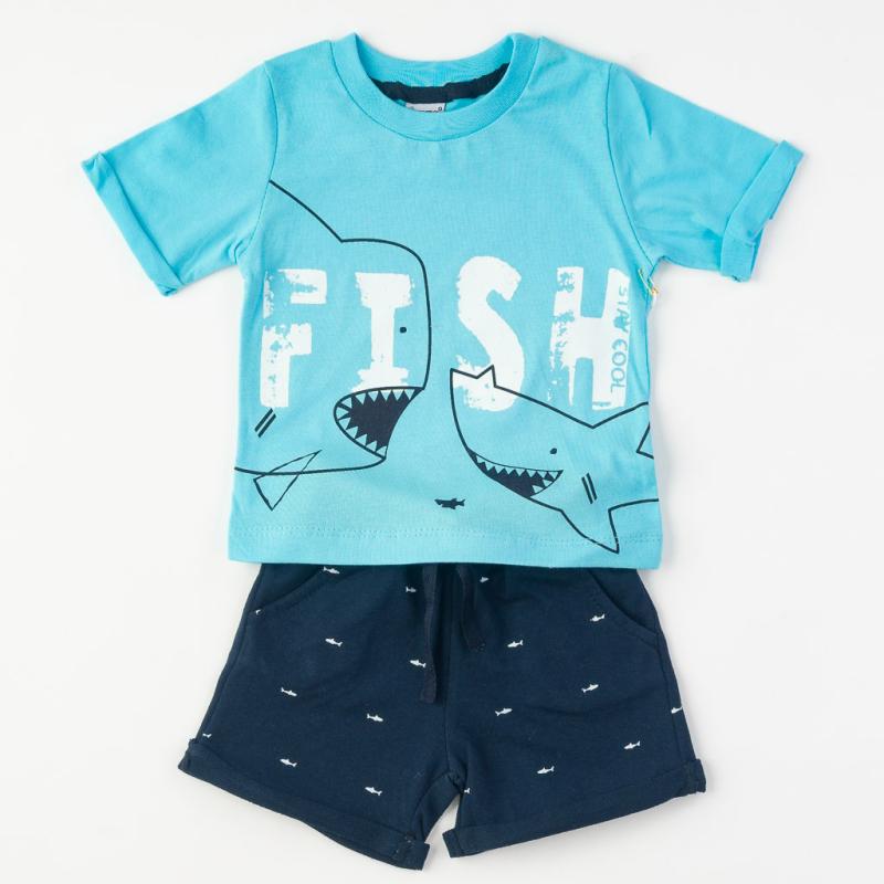 Бебешки комплект  момче тениска и къси панталонки Fish Син
