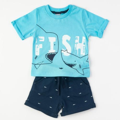 Бебешки комплект за момче тениска и къси панталонки Fish Син
