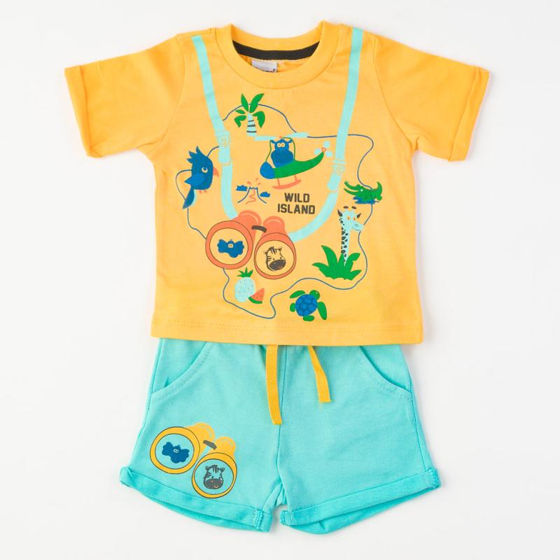 Set pentru bebeluși Pentru băiat tricou şi pantaloni scurţi  Wild Island  galben