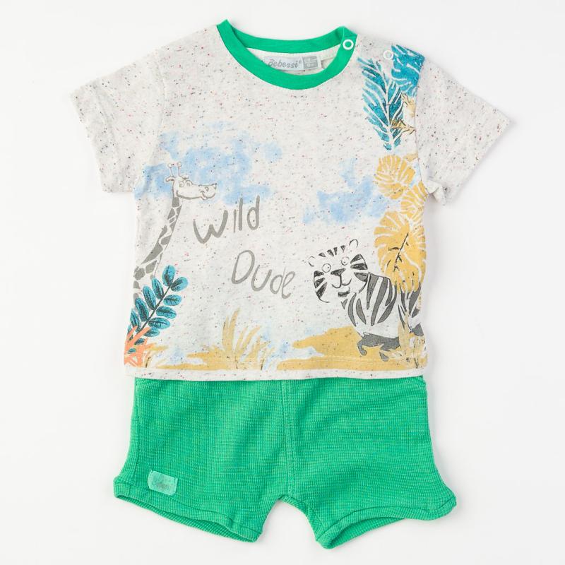 Бебешки комплект  момче тениска и къси панталонки Bebessi Wild Dude Зелен