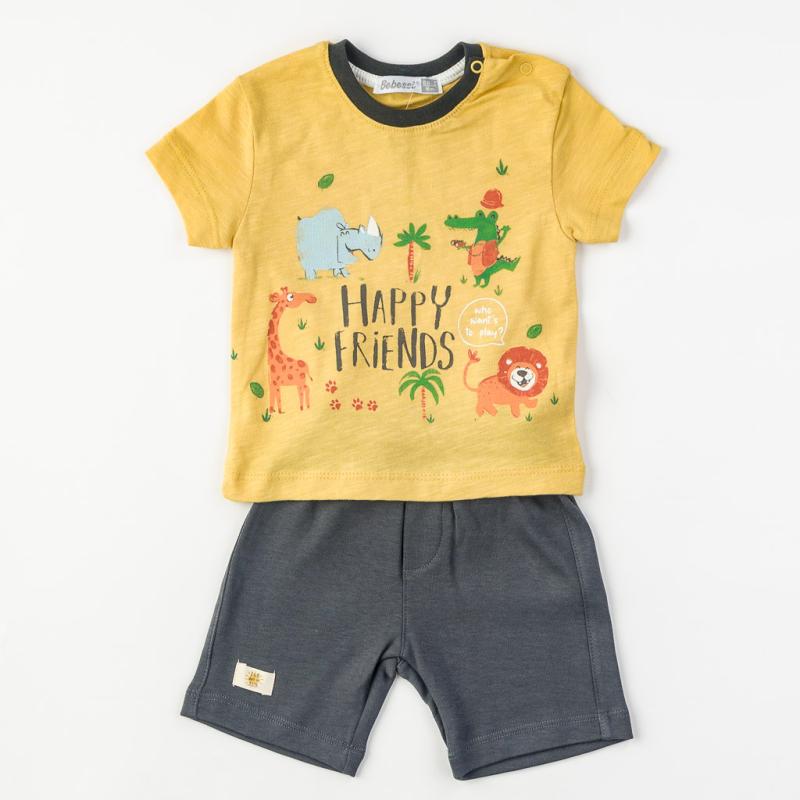 Бебешки комплект  момче тениска и къси панталонки Bebessi Happy Friend Жълт