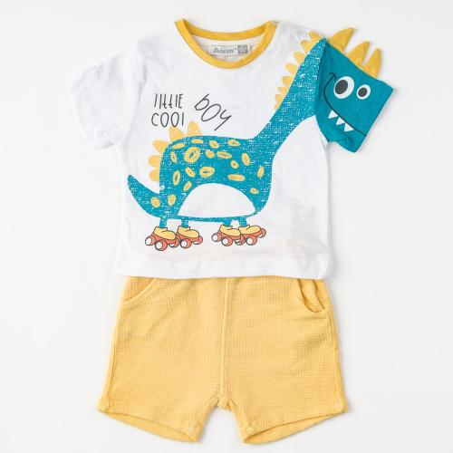 Бебешки комплект за момче тениска и къси панталонки Bebessi Little cool boy Жълт