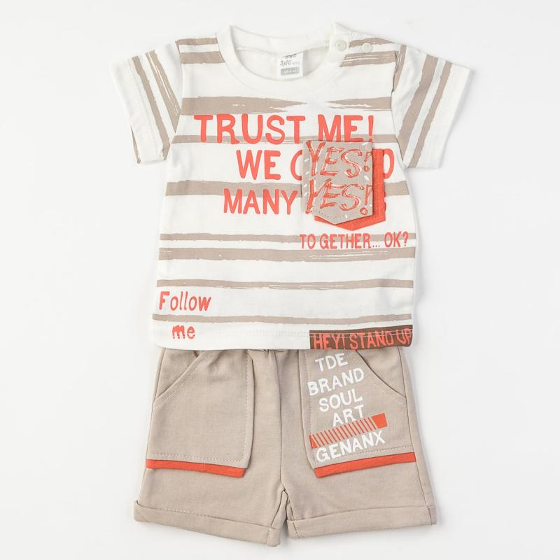 Set pentru bebeluși Pentru băiat  Trust me  tricou şi pantaloni scurţi Bej