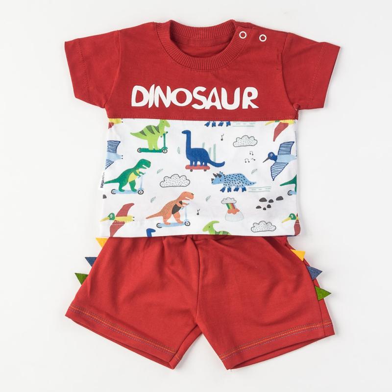 Бебешки комплект  момче Dino life тениска и къси панталонки Червен