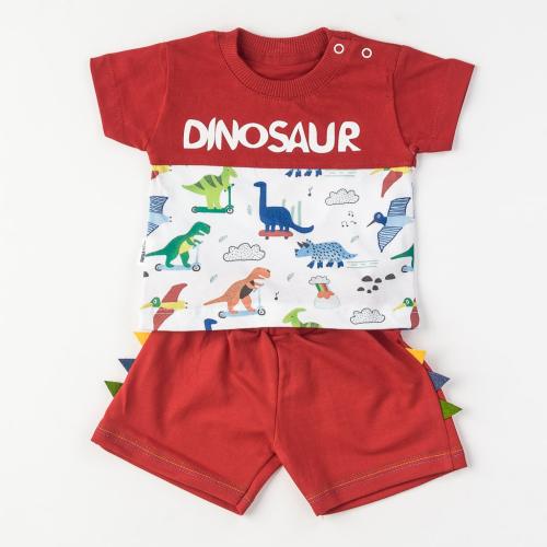 Бебешки комплект за момче Dino life тениска и къси панталонки Червен