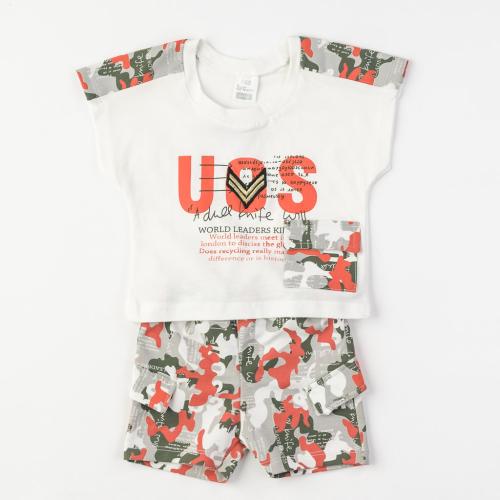 Бебешки комплект за момче UOS тениска и къси панталонки Бял