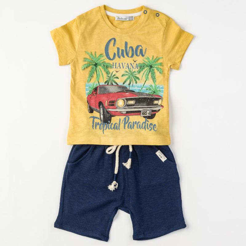 Детски комплект  момче Bebessi Cuba Havana тениска и къси панталонки Жълт