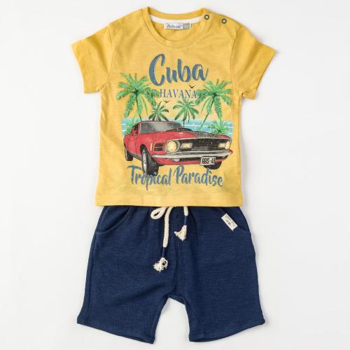 Детски комплект за момче Bebessi Cuba Havana тениска и къси панталонки Жълт