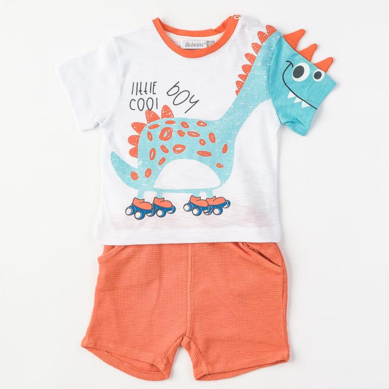 Бебешки комплект  момче тениска и къси панталонки Bebessi Little cool boy Оранжев