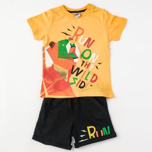 Детски комплект за момче Run тениска и къси панталонки Жълт