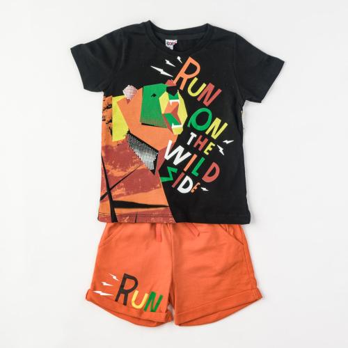 Детски комплект за момче Run тениска и къси панталонки Черен