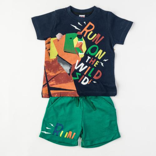 Детски комплект за момче Run тениска и къси панталонки Тъмносин