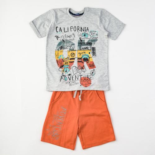 Детски комплект за момче California тениска и къси панталонки Сив
