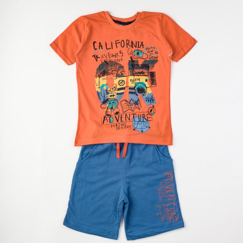 Детски комплект  момче California тениска и къси панталонки Оранжев