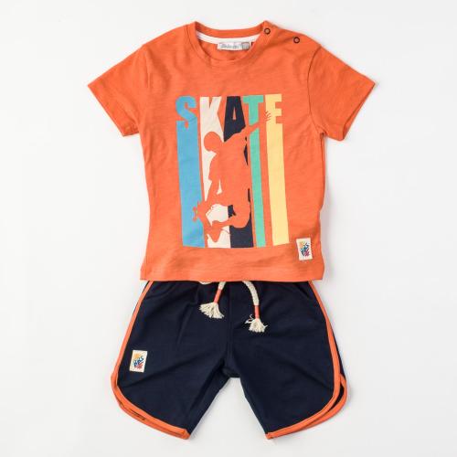 Детски комплект за момче Skate тениска и къси панталонки Оранжев