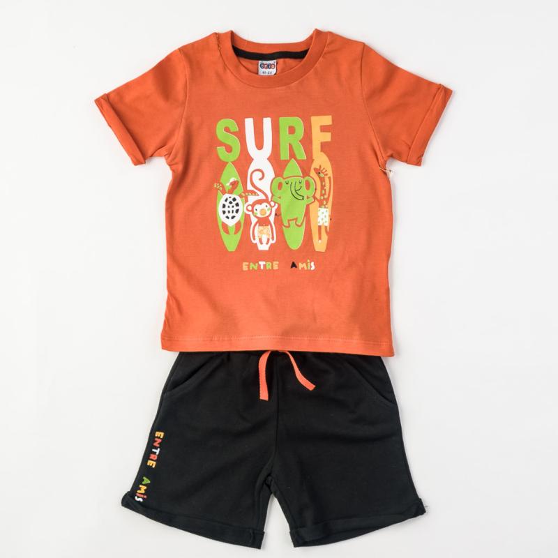 Детски комплект  момче Surf тениска и къси панталонки Оранжев