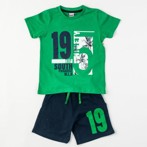 Детски комплект за момче 19 trip тениска и къси панталонки Зелен