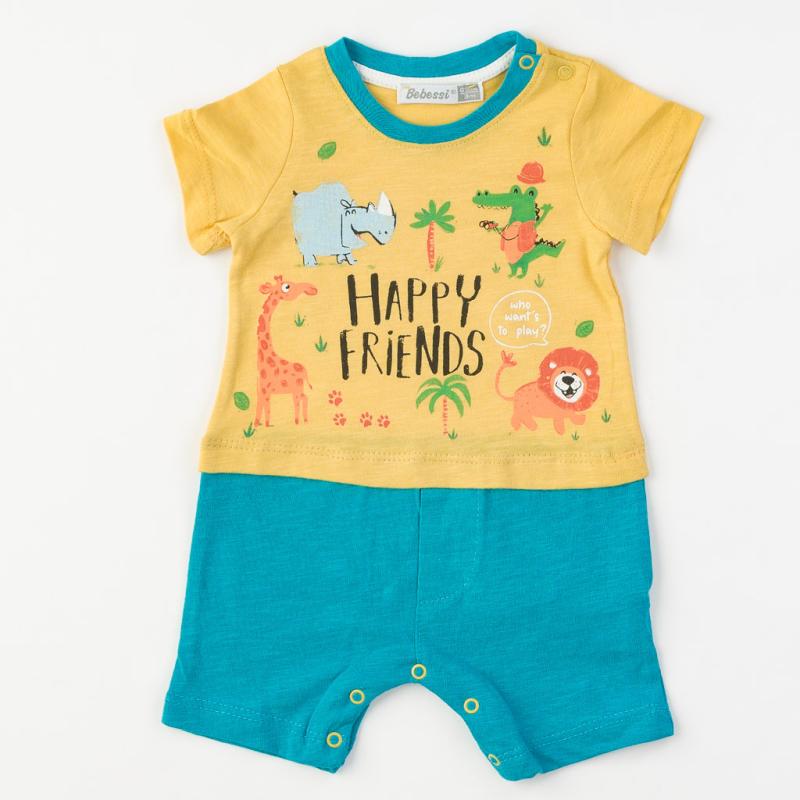 Baby overalls with short sleeves For a boy  Bebessi Happy friends  Blue