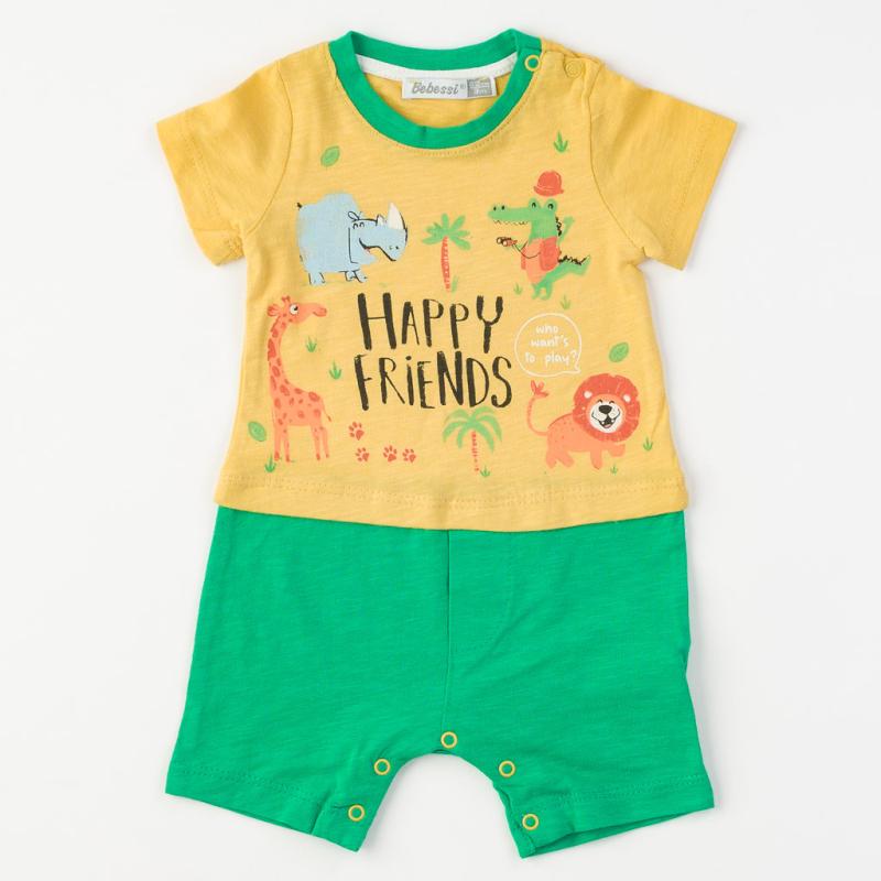 Baby overalls with short sleeves For a boy  Bebessi Happy friends  Green