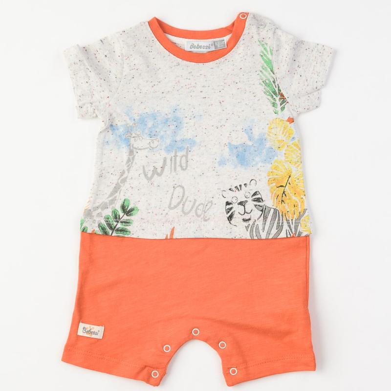 Baby overalls with short sleeves For a boy  Bebessi Wild Dude  Orange