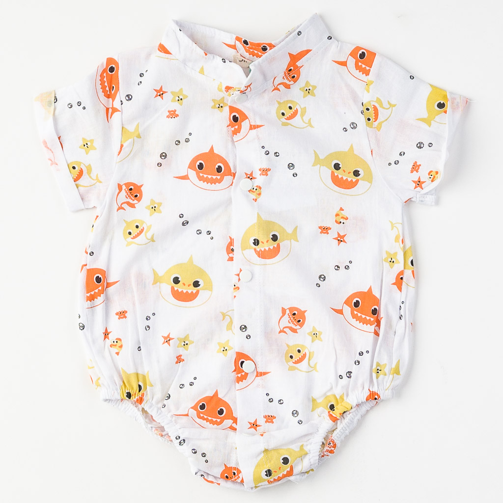 Βρεφικά σετ ρούχων Για Αγόρι Πουκάμισο Φόρμα με καπελο  Baby Shark  Πορτοκαλη