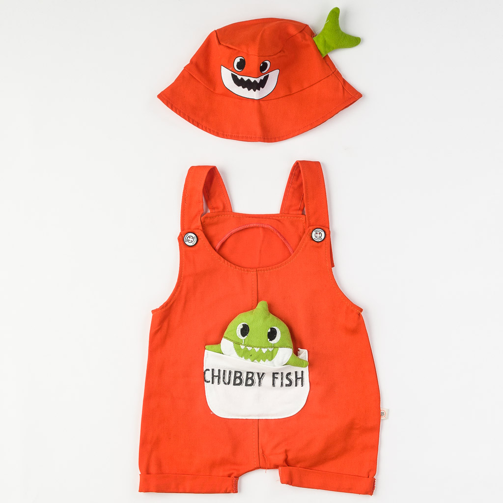 Βρεφικά σετ ρούχων Για Αγόρι Πουκάμισο Φόρμα με καπελο  Baby Shark  Πορτοκαλη