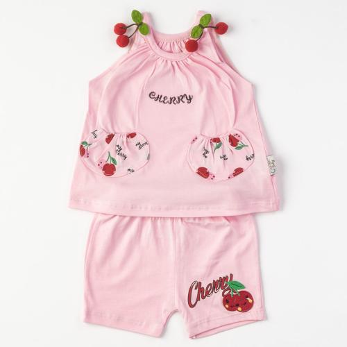 Бебешки комплект за момиче потник и къси панталони Cherry Розов