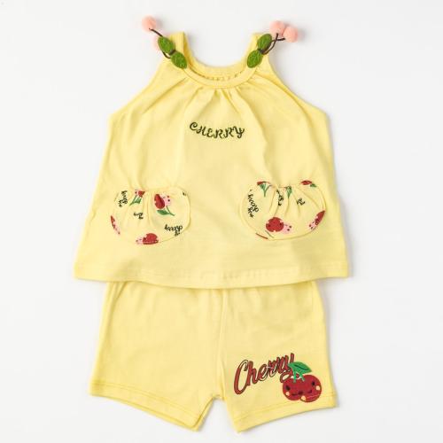 Бебешки комплект за момиче потник и къси панталони Cherry Жълт