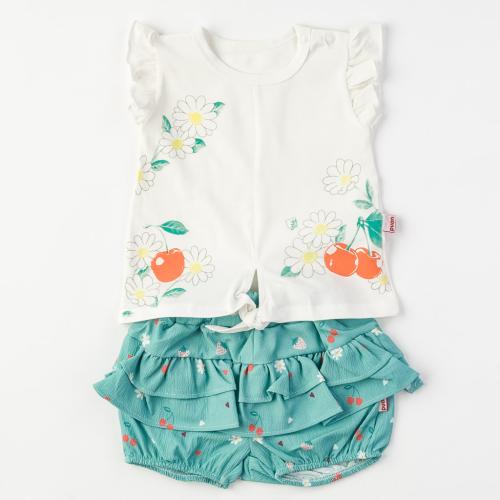 Бебешки комплект за момиче тениска с къси панталонки Flowers Бял