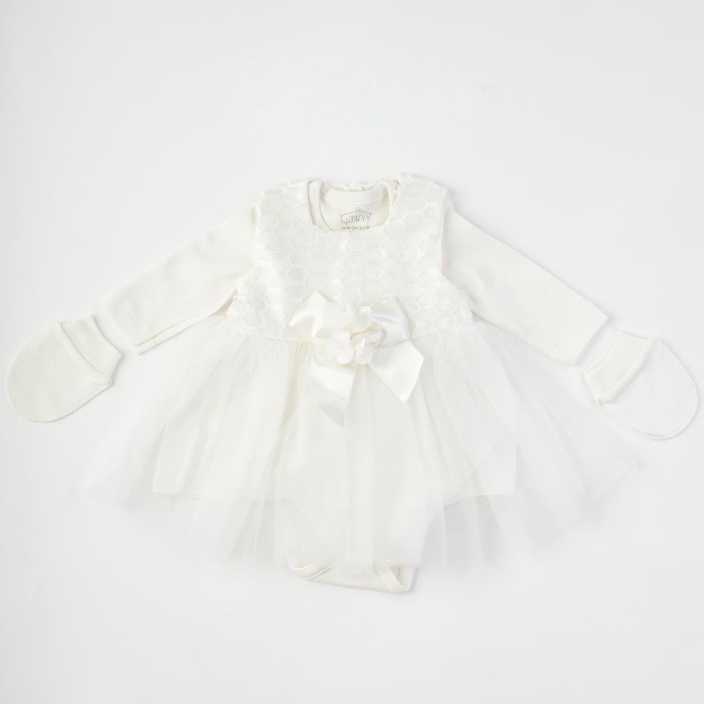 Бебешка рокля с тюл ръкавички Tafyy White princess Бяла