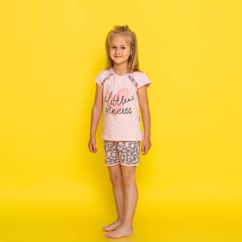 Детски комплект за момиче Miniworld тениска и къси панталонки Светлорозов