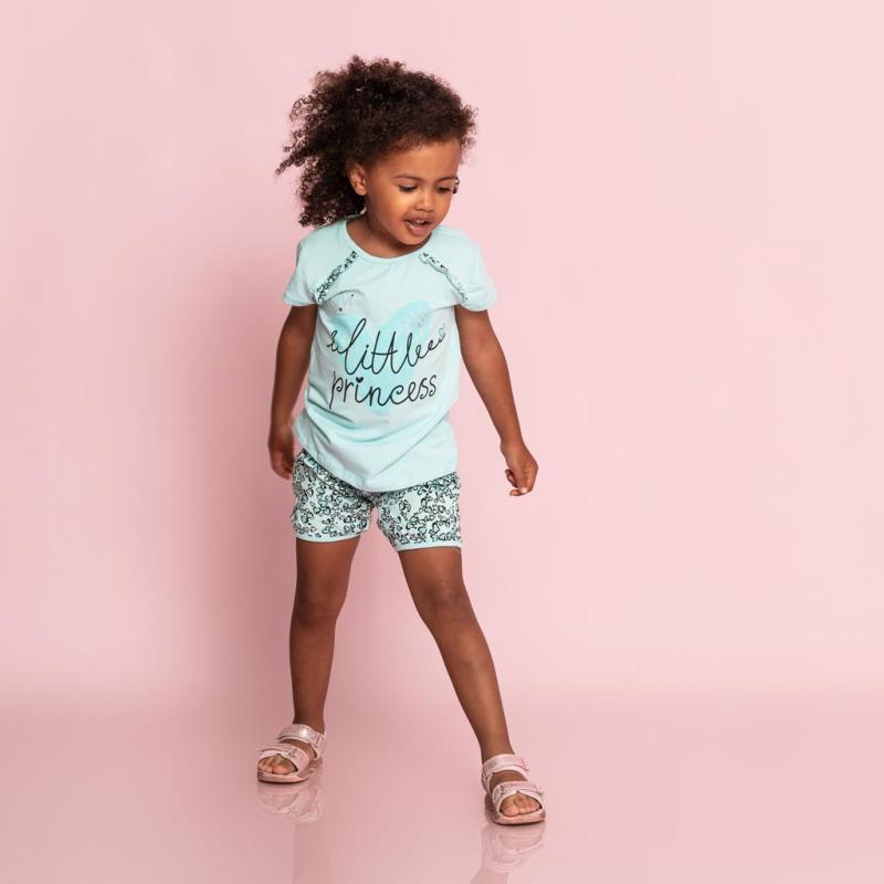 Детски комплект  момиче Miniworld тениска и къси панталонки Светлосин
